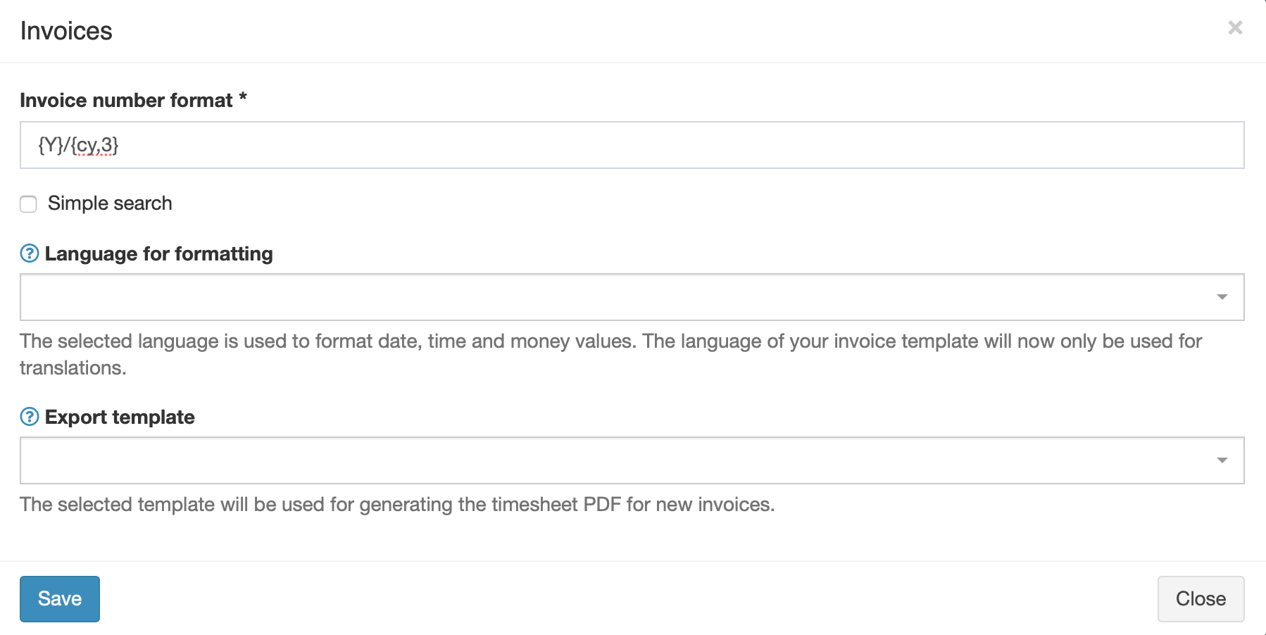 Invoice configurations